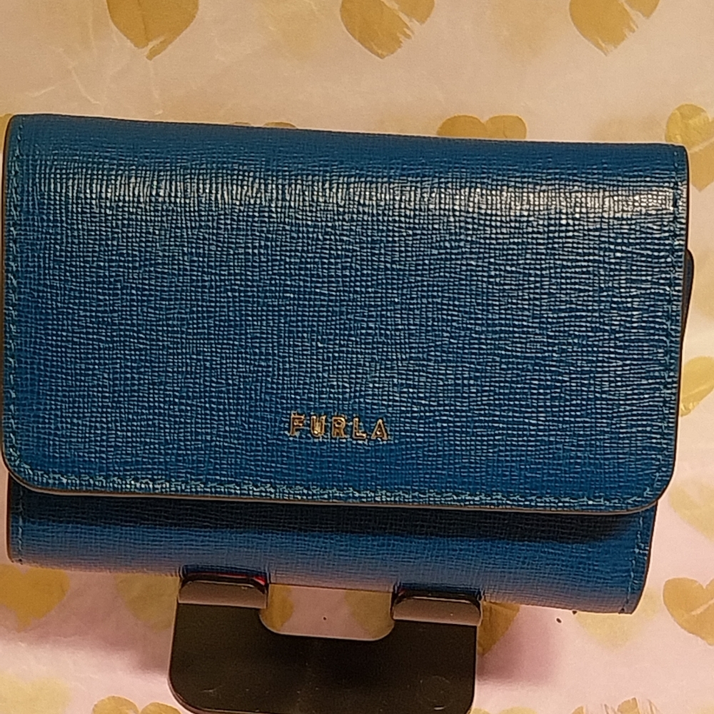 Furla Trifold Blue & Beige Saffiano Wallet (Nwot)